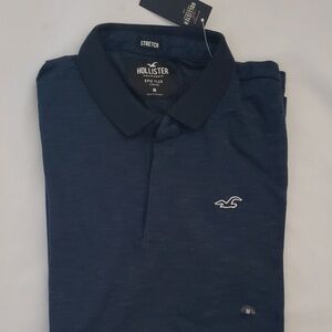 New HOLLISTER STRETCH BLUE POLO SHIRT SZ S